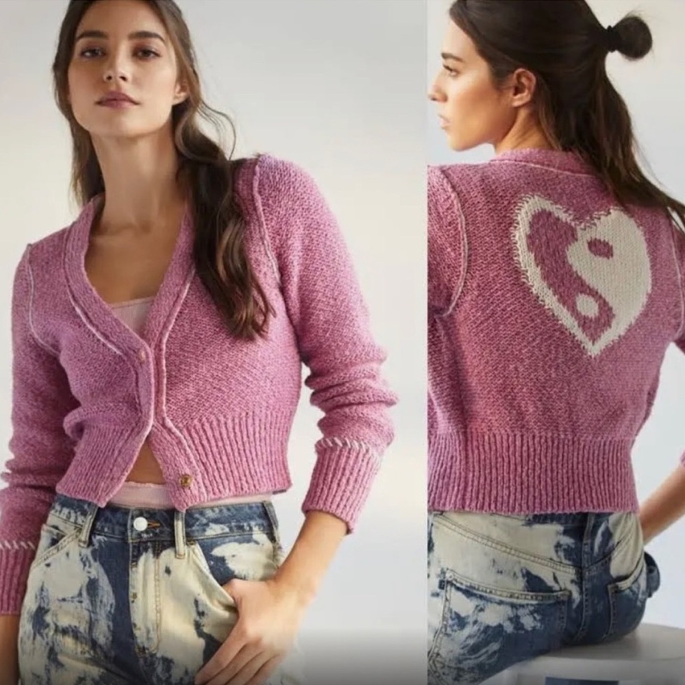 ANTHROPOLOGIE Pilcro Icon Heart Yin Yang Cardigan